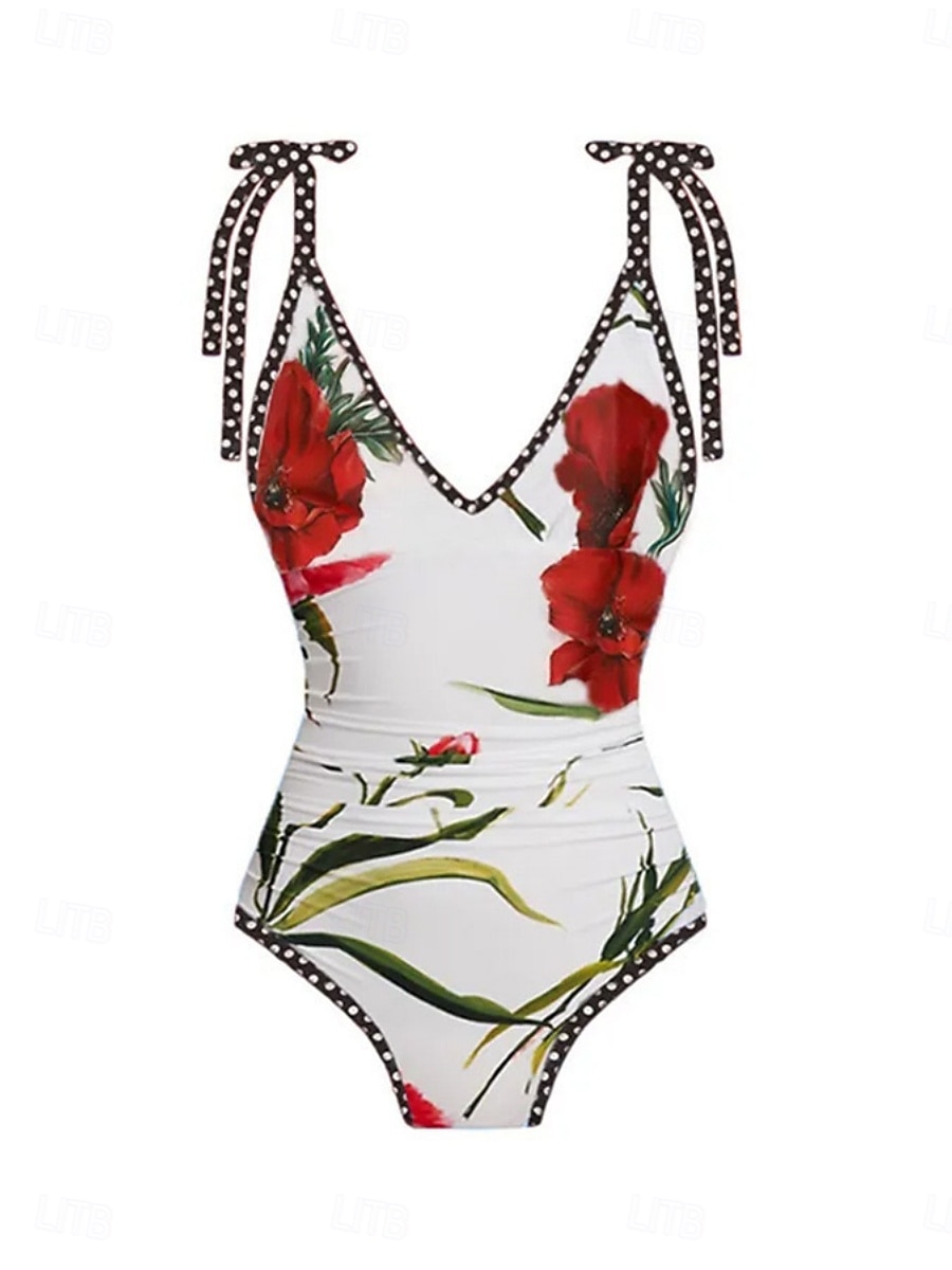 Women's Swimwear One Piece Tankini Monokini Skirt Swimsuit Tummy Control High Waist Slim Backless Elegant Vacation Floral V Neck Sleeveless Bathing Suits 2026 - $48.99 –P2