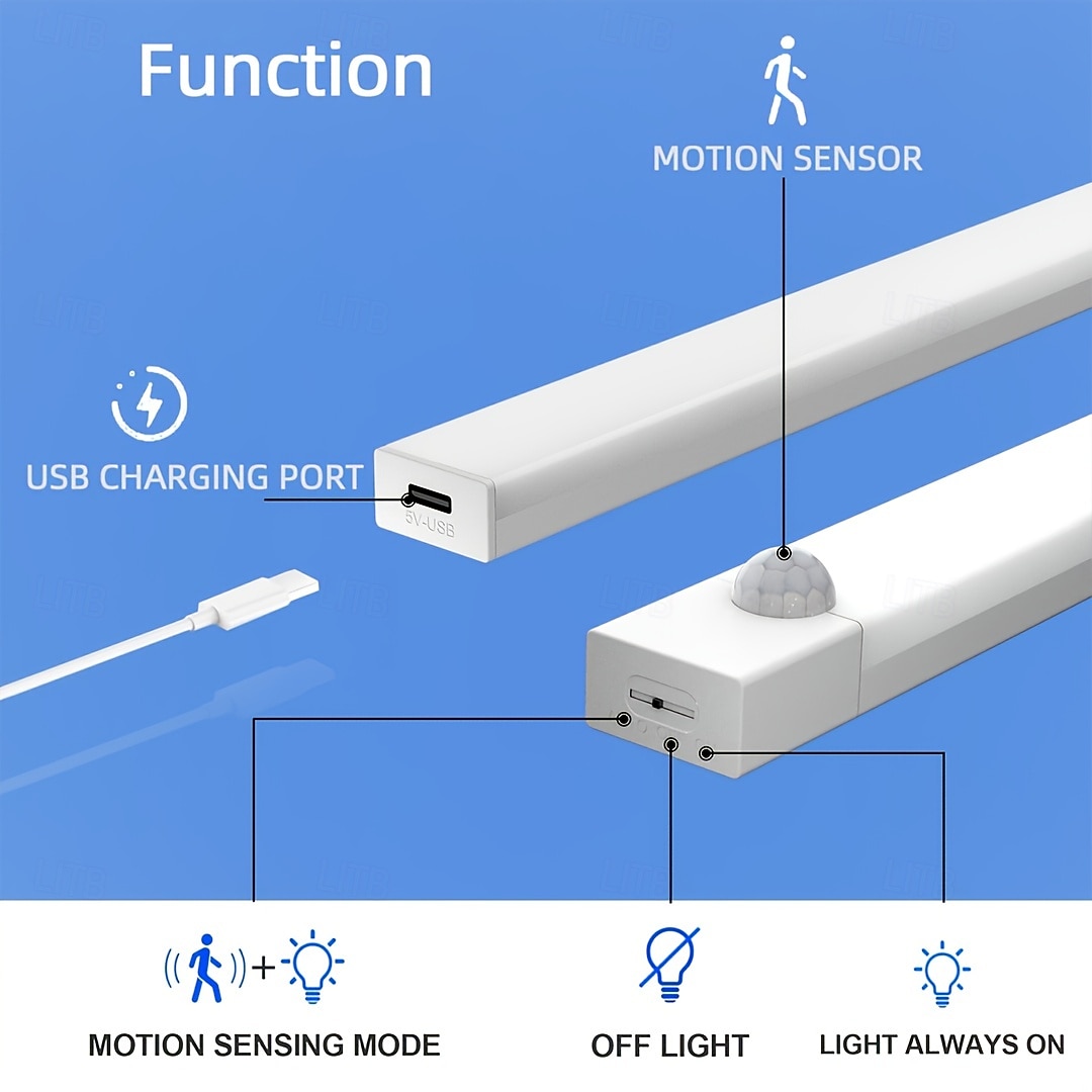 6 Pcs Magnetic Smart Motion Sensor USB Rechargeable Cabinet Lights, 3-Color Dimmable, 3 Lighting Modes, LED Strip Lights for Indoor, Bedroom, Hallway, Bathroom, Cabinets, Staircase, 10/20/30cm 2026 - $23.99 –P4