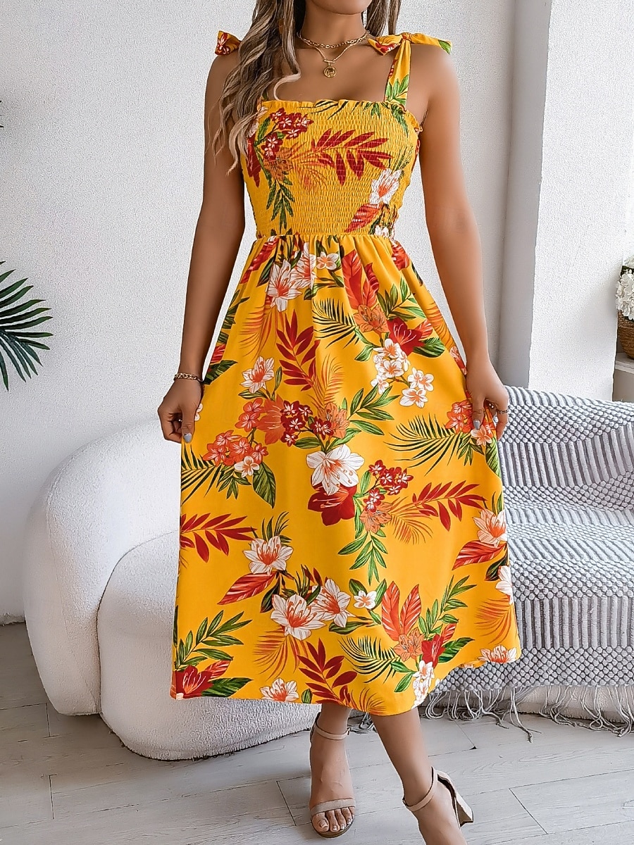 Women's Midi Dress Beach Dress A Line Dress Floral Dress Slip Dress Elegant Fashion Modern Outdoor Beach Vacation Regular Fit Floral Sleeveless Square Neck Blue Yellow Green Summer Spring 2026 - $26.99 –P6