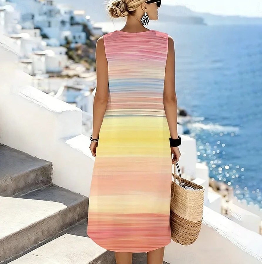 Per donna Abito Midi Abito a Tubino Vestito Estivo Abito a trapezio Vacanza Casual Boho Spiaggia Uscire Vestibilità comoda Grafico Geometrico Senza Maniche Girocollo Nero Rosa Verde Grigio chiaro del 2026 a $39.99 –P8