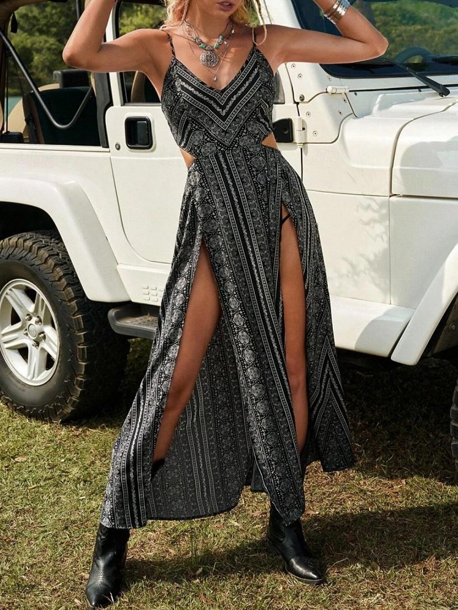Γυναικεία Μίντι φόρεμα Φόρεμα Boho Καθημερινό φόρεμα Σλιπ Φόρεμα Κομψό Μοντέρνα Διακοπές Εξόδου Σαββατοκύριακο Κανονικό Γεωμετρικό Αμάνικο Λαιμόκοψη V Μαύρο Κίτρινο Μπορντώ Πράσινο του τριφυλλιού 2026 - $33.99 –P2