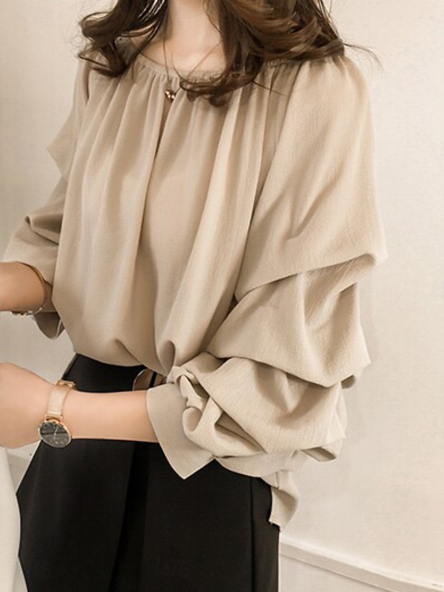 Γυναικεία Πουκάμισο Μπλούζα Μπλούζες σιφόν Σουρωτά Σκέτο Ενεργό Στυλάτο Μακρυμάνικο Ώμοι Έξω Κανονικά μπλουζάκια Καθημερινά Αργίες Εξόδου Θαλασσί Ανθισμένο Ροζ Σομόν Καλοκαίρι Άνοιξη 2026 - $13.99 –P2