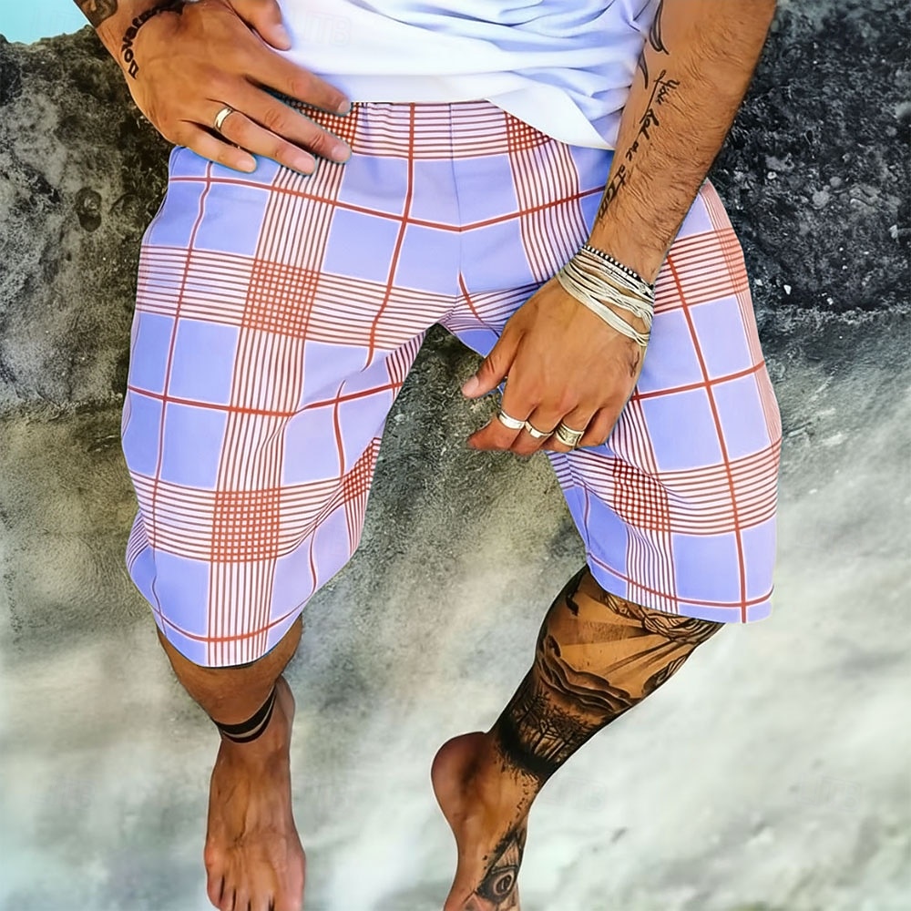 Herren Geometrisch Karo / Karomuster Sweat-Shorts Strandshorts Frottee-Shorts Mittlere Taille Modisch lässig Täglich Streetwear Ferien 3D-Druck Elastischer Kordelzug in der Taille Designer Bekleidung 2026 - $20.99 –P1