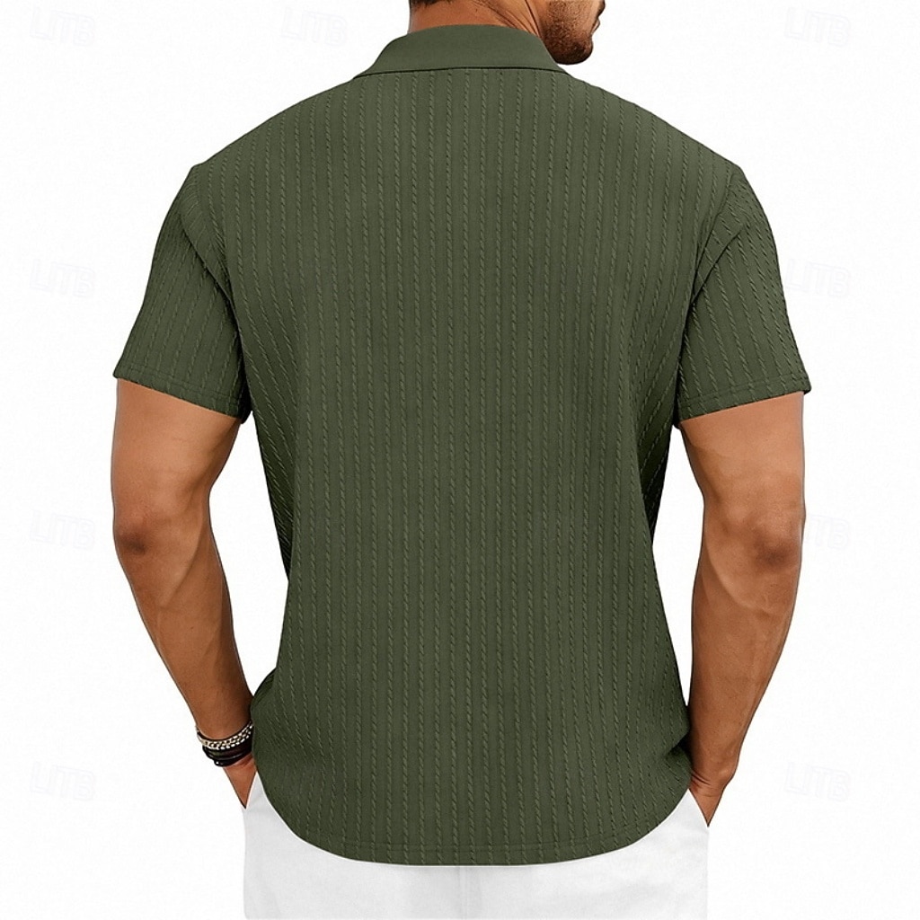 Herren Zopfstrick-Poloshirt Textur Geschäft Urlaub Revers Kurzarm Mode Modern Einfach Knöpfe Atmungsaktiv Sommer Frühling Schwarz Weiß Wein Marineblau Grün Khaki Zopfstrick-Poloshirt 2026 - $21.99 –P20