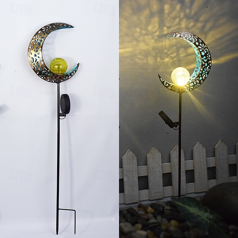 lampes solaires de jardin décoratives d'extérieur, soleil &Lampe à piquer en métal avec globe en verre craquelé effet lune, lumière LED blanc chaud étanche, décoration pour allée, pelouse, terrasse, de 2026 ? $25.99 –P3