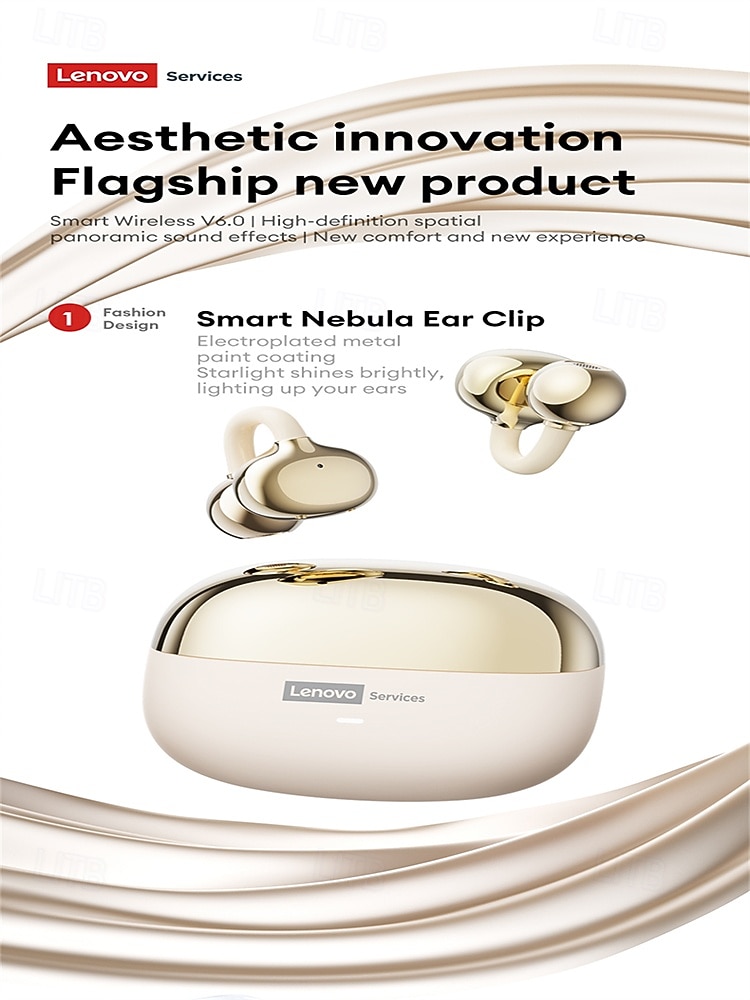 Lenovo draadloze oordopjes met open oorclip, Bluetooth 5.3 hoofdtelefoon met oplaadcase, 25 uur speeltijd, compact &Krachtig geluid, ingebouwde microfoon, comfortabele oordopjes voor sport, training, 2026 - $36.99 –P1