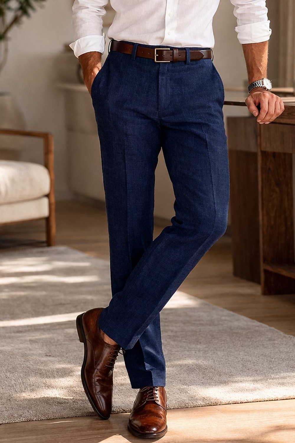 Masculino Algodão Linho Social Calça casual O negócio Casamento Vintage Clássico Formal Branco Rosa Vinho Primavera Verão Calças Côr Sólida Normal Longas Sem Elasticidade de 2026 por $39.99 –P6