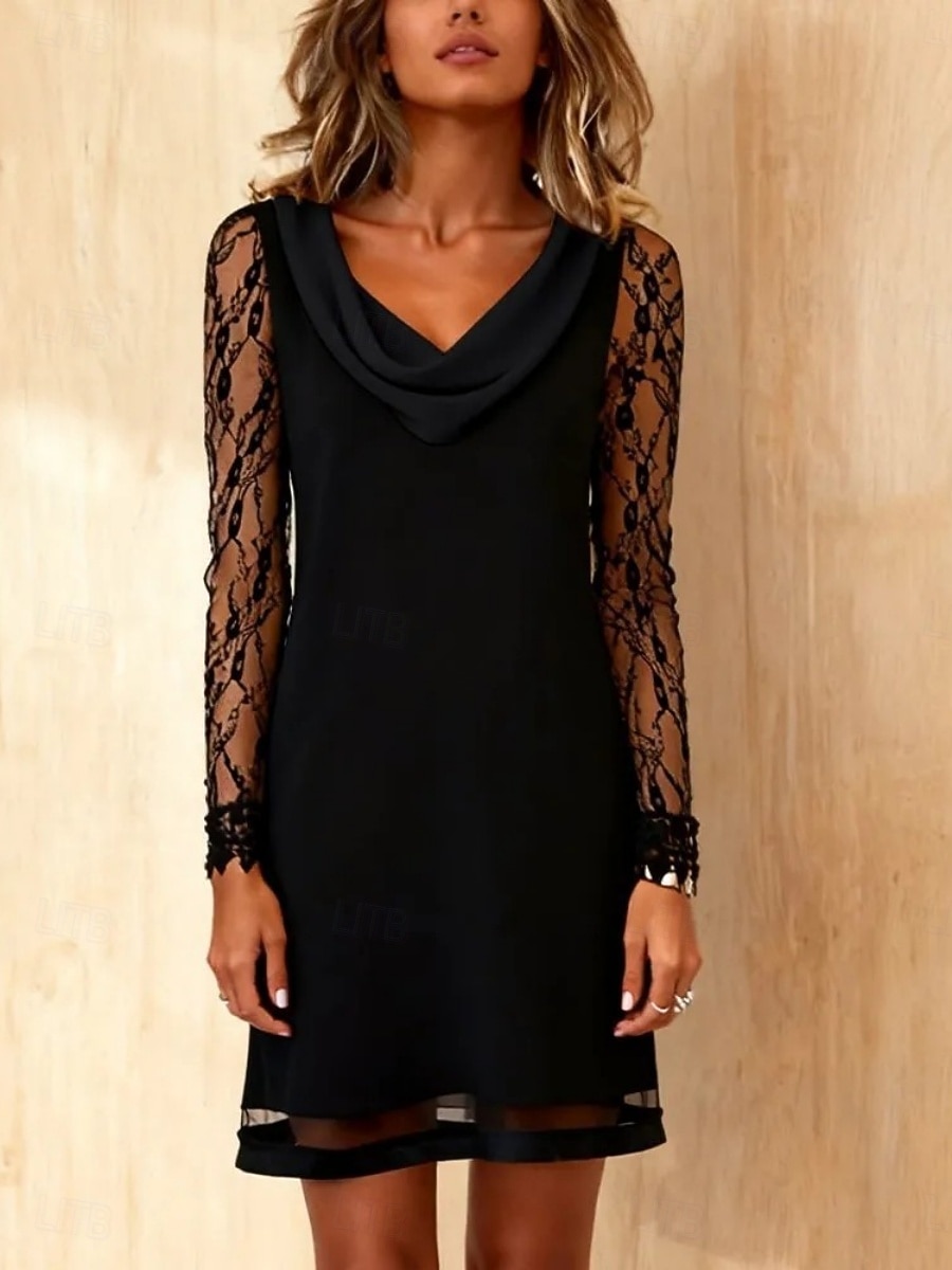 Dame Mini kjole Kjole med A-linje Sommerkjole Fritid Daglig Normal عادي Langermet Cowl-hals Svart Vin Lilla Grønn Sommer Høst Vinter 2026 - $13.99 –P4