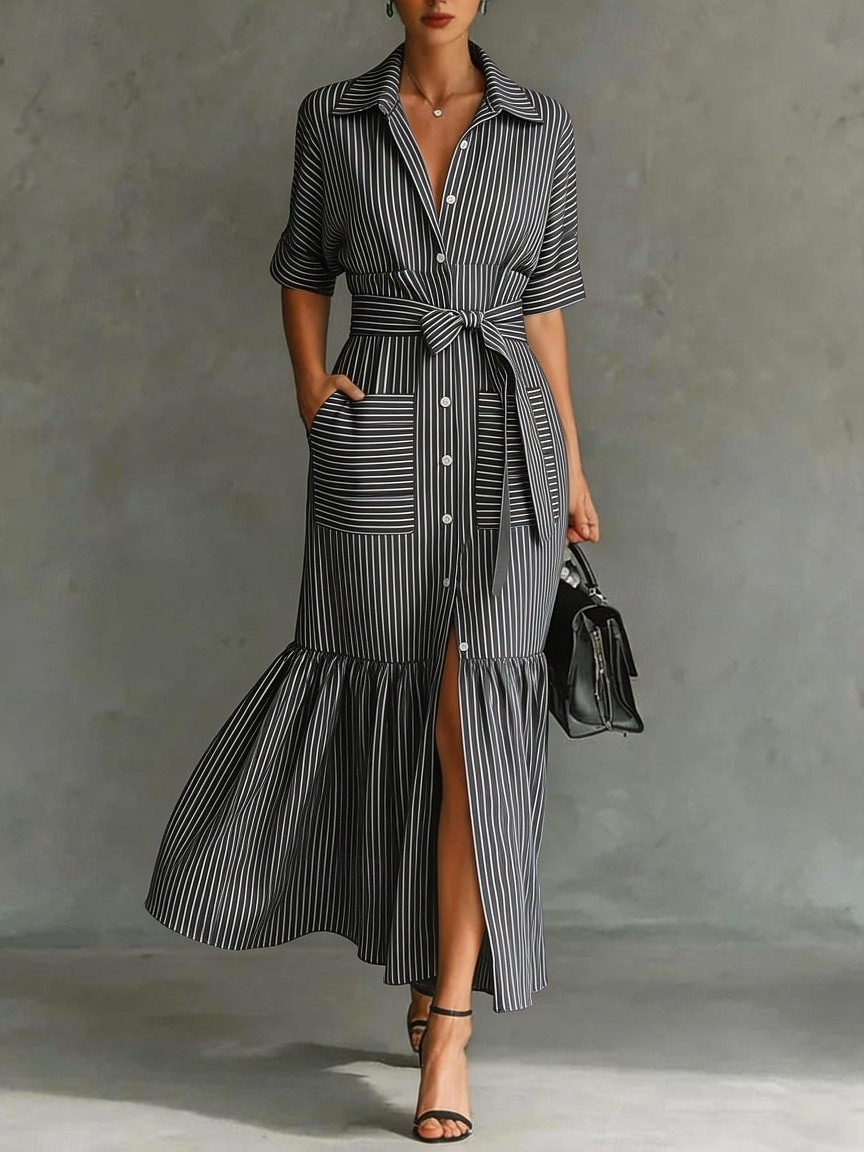 Per donna Abito Midi Vestito Estivo Abito a trapezio Abito Estivo Abito aderente Vacanza Festa Compleanno Quotidiano Ufficio Feste Vestibilità comoda Grafico Manica Corta Bavero Blu Nero Rosa Cammello del 2026 a $34.99 –P4