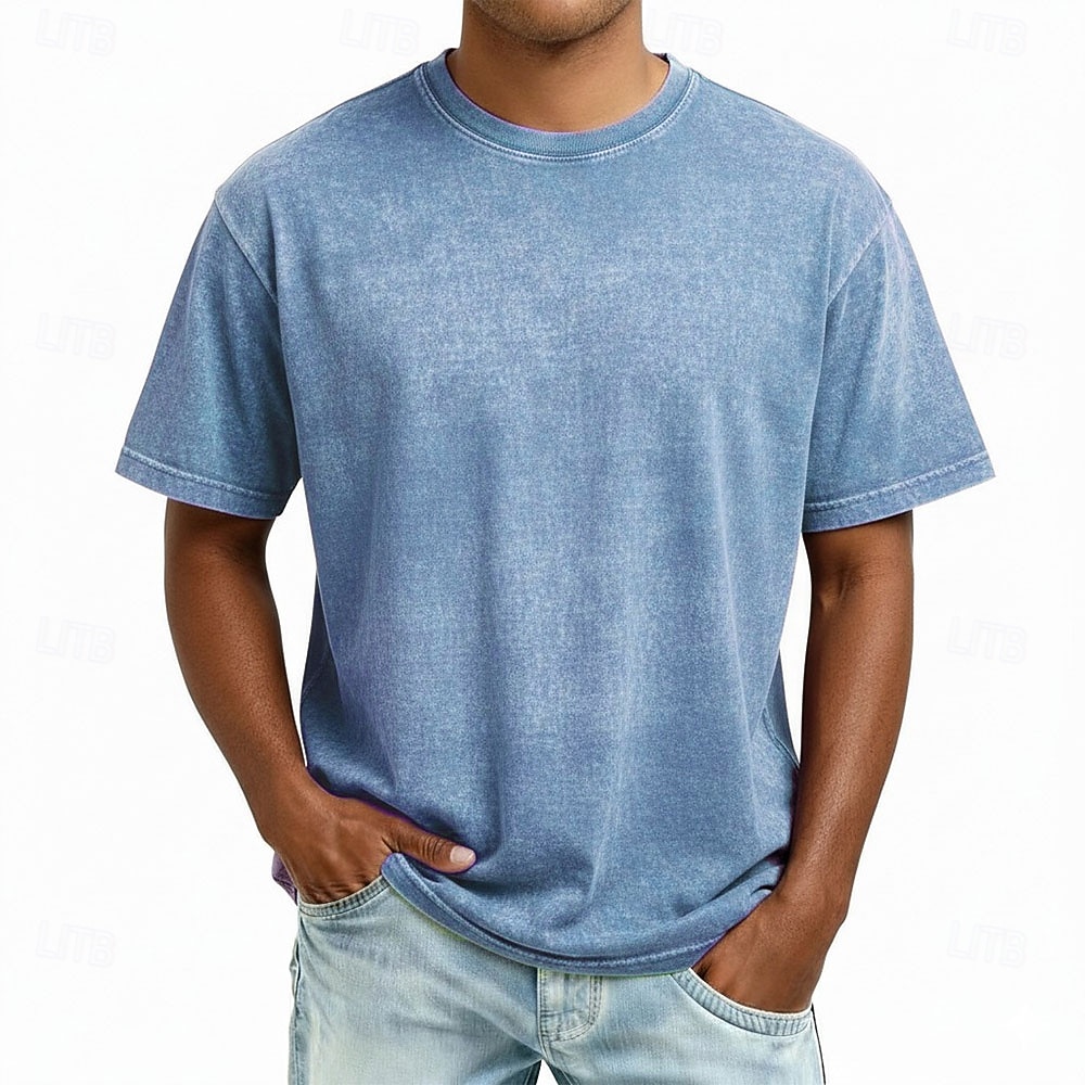 Cămașă T Shirt pentru bărbați SoftFade™ T-shirt din bumbac mixat cu mânecă scurtă simplă vintage streetwear casual vopsită spălată distresată gât rotund casual vacanță primăvară  vară violet Henley 2026 - $20.99 –P1