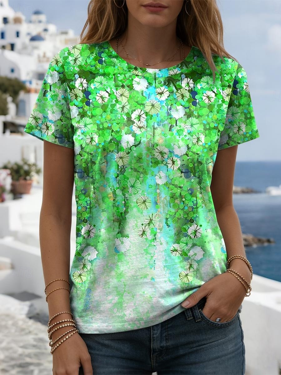 Women's T Shirt Print Graphic Plants Stylish Classic Casual Short Sleeve Crew Neck Regular Tops Daily Blue Yellow Purple Green Summer Spring 2026 - $21.99 –P3