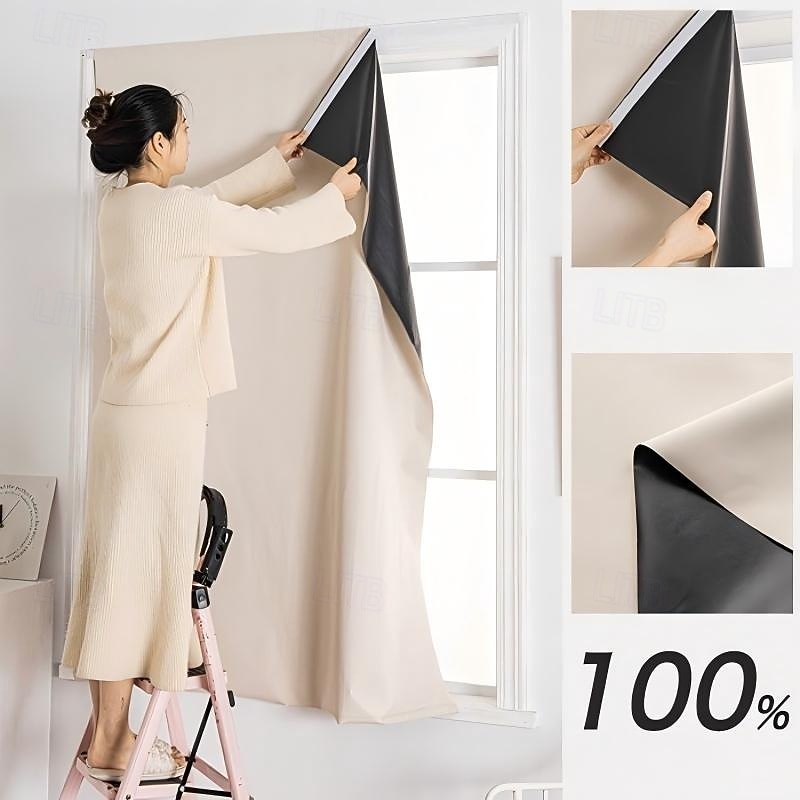 2 db 100%-os sötétítő függöny, öntapadós, lyukasztásmentes, hálószobai napellenző, szigetelés, ablakfüggöny, ajtó, erkély, napvédelem 2026 - $37.99 –P7