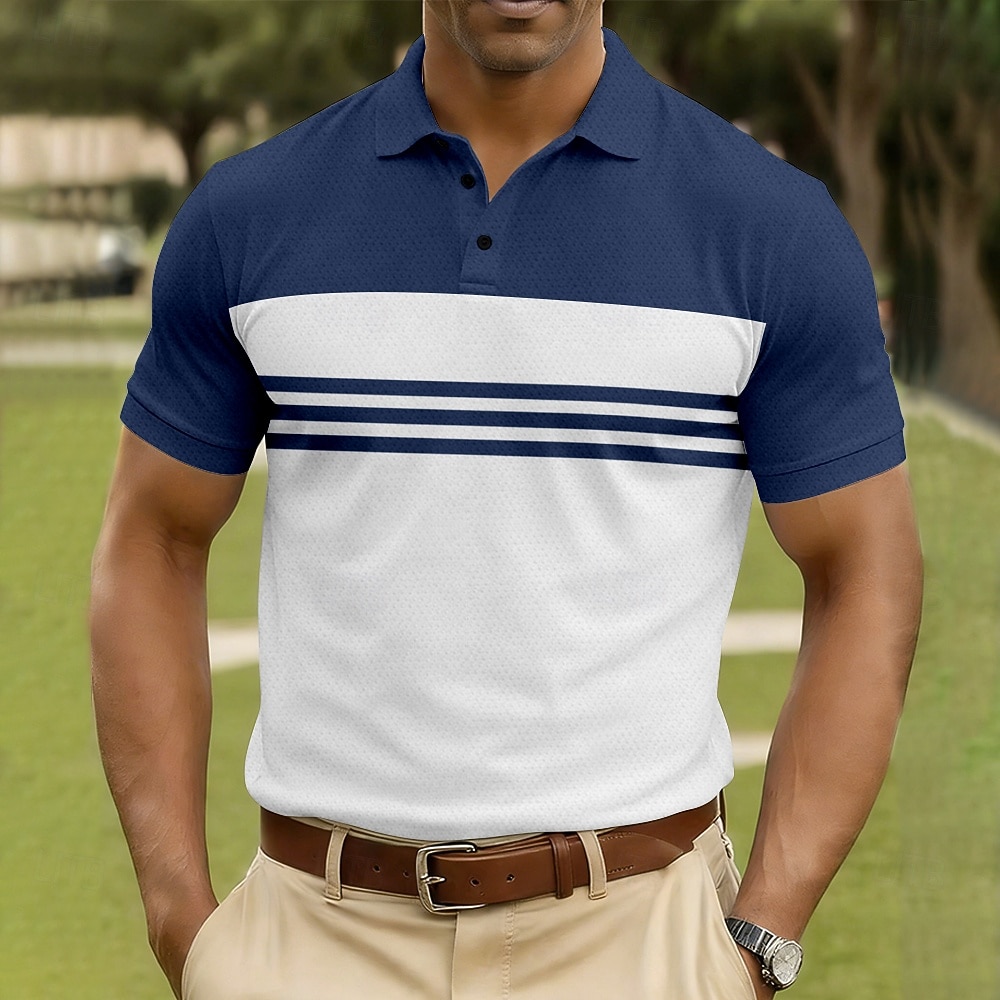 Homme Rayé Polo Manche Courte Polos Chemises à Col Occasionnel Athleisure Boutons Printemps & Été Bleu Blanche bleu marine de 2026 ? $22.99 –P1