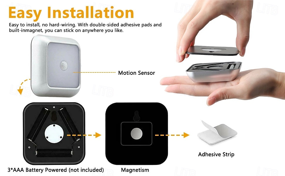 8 Pcs Smart Motion Sensor Night Lights, 6 LEDs, Magnetic Clip-On, No Wiring Needed, ABS LED Lamps for Indoor Use – Bedroom, Hallway, Staircase, Entryway, Cabinet, Kitchen, 8x8cm, AAA Battery Powered 2026 - $89.99 –P2
