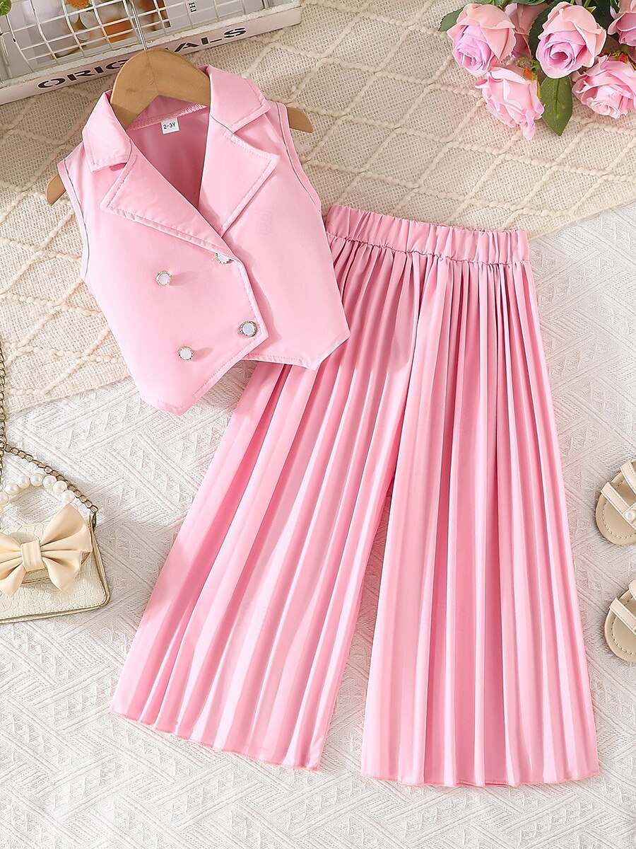 2 Pezzi Bambini Ragazze Tinta unica Arricciato Camicia & Pantaloni Impostato Senza Maniche Moda Casuale Dai 4 anni in su Estate Rosa scuro Bianco Rosa del 2026 a $27.99 –P11