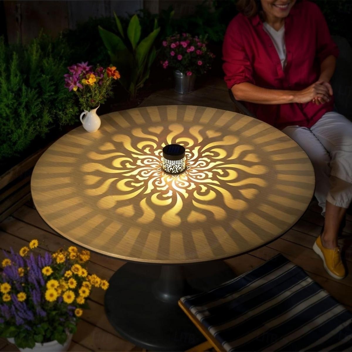 2026年 4個の屋外ソーラー中空金属マンダラ投影壁ライト、IP44防水、フェンス、階段、芝生の通路の装飾ランプ、庭、庭、ヴィラの風景ライト  コレクション – $48.99 –P7