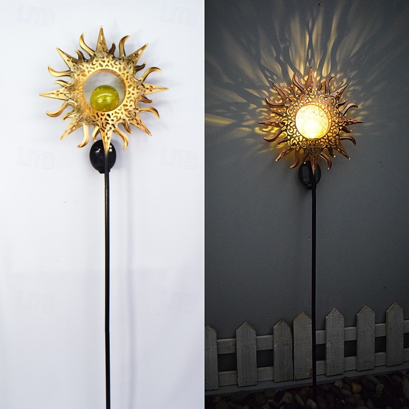 lampes solaires de jardin décoratives d'extérieur, soleil &Lampe à piquer en métal avec globe en verre craquelé effet lune, lumière LED blanc chaud étanche, décoration pour allée, pelouse, terrasse, de 2026 ? $25.99 –P4