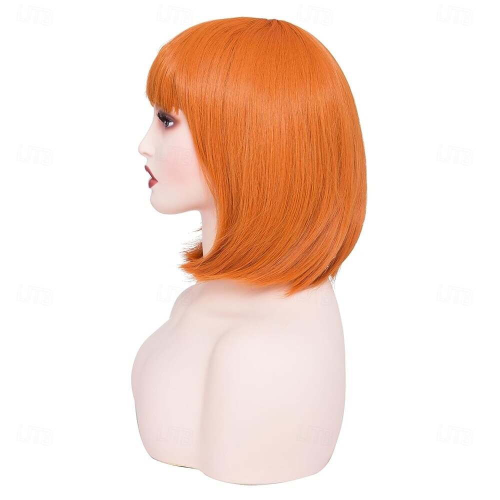 pomarańczowa peruka typu bob, prosta, 12 cali, krótkie włosy, peruka cosplay dla kobiet na imprezę kostiumową 2026 - $32.99 –P3