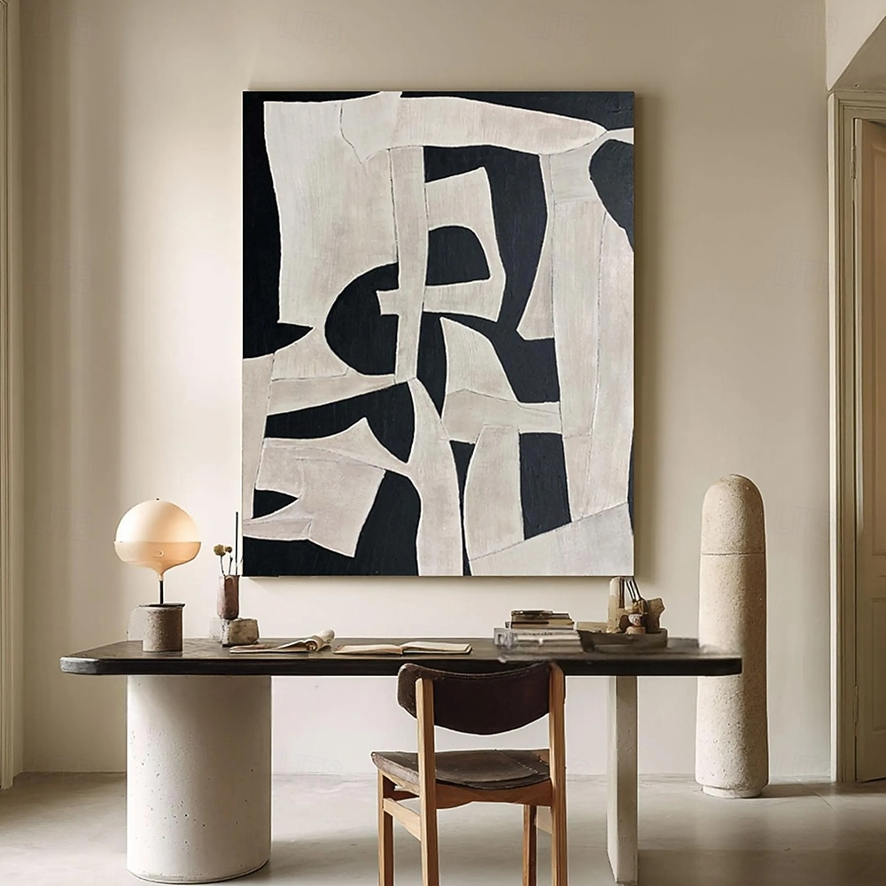 Beige Wabi Sabi Wall Art Black Beige Abstract Painting Handmade ...