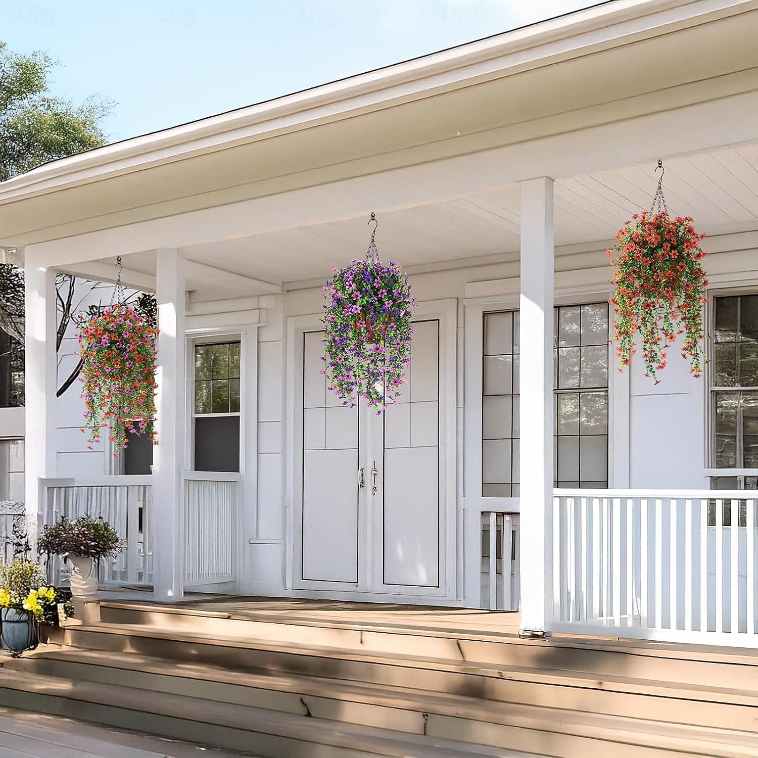 4 Pcs Artificial Hanging Flowers Plants for Outdoor Spring Decoration,Faux Silk Violet with Eucalyptus Leaves,UV Resistant for Outside Home Indoor Planter Porch Patio Balcony Yard Decor 2026 - $21.99 –P15