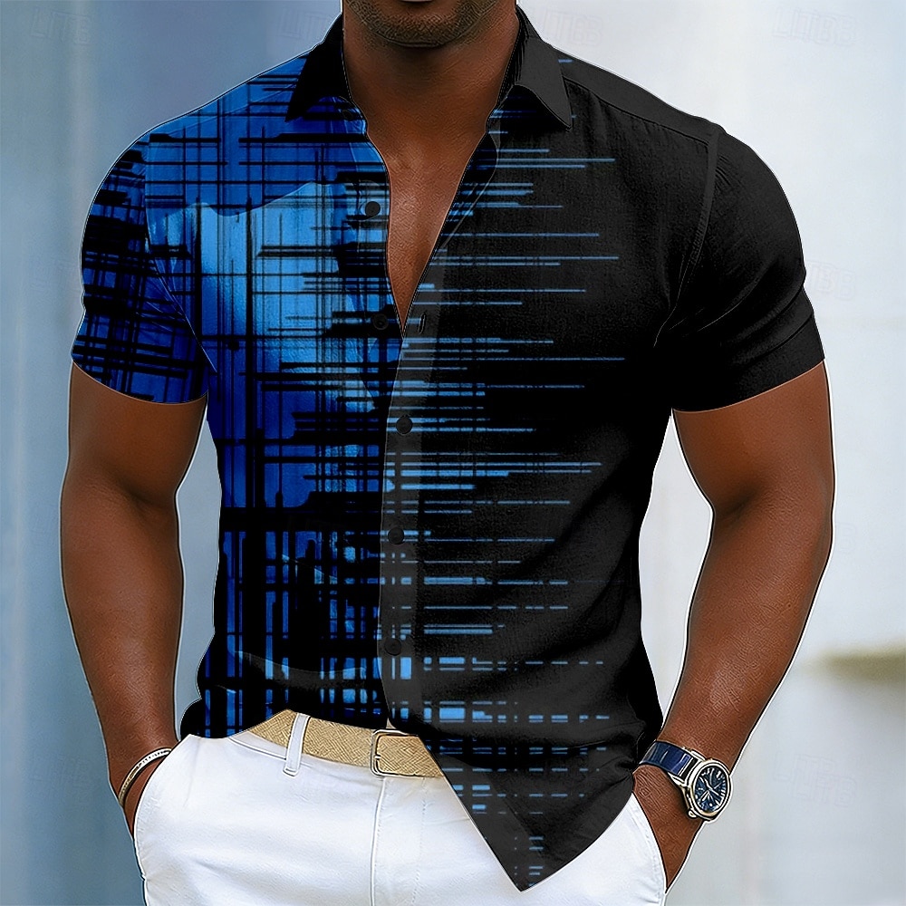 Bărbați Geometric Γραμμή Artă abstractă Cămașă Camașă cu nasturi Manșon scurt Moda Casual Zilnic În aer liber Vacanță Vară Primăvară Răsfrânt Imprimare 3D Cămașă de in Negru / Verde Negru și Albastru 2026 - $25.99 –P2