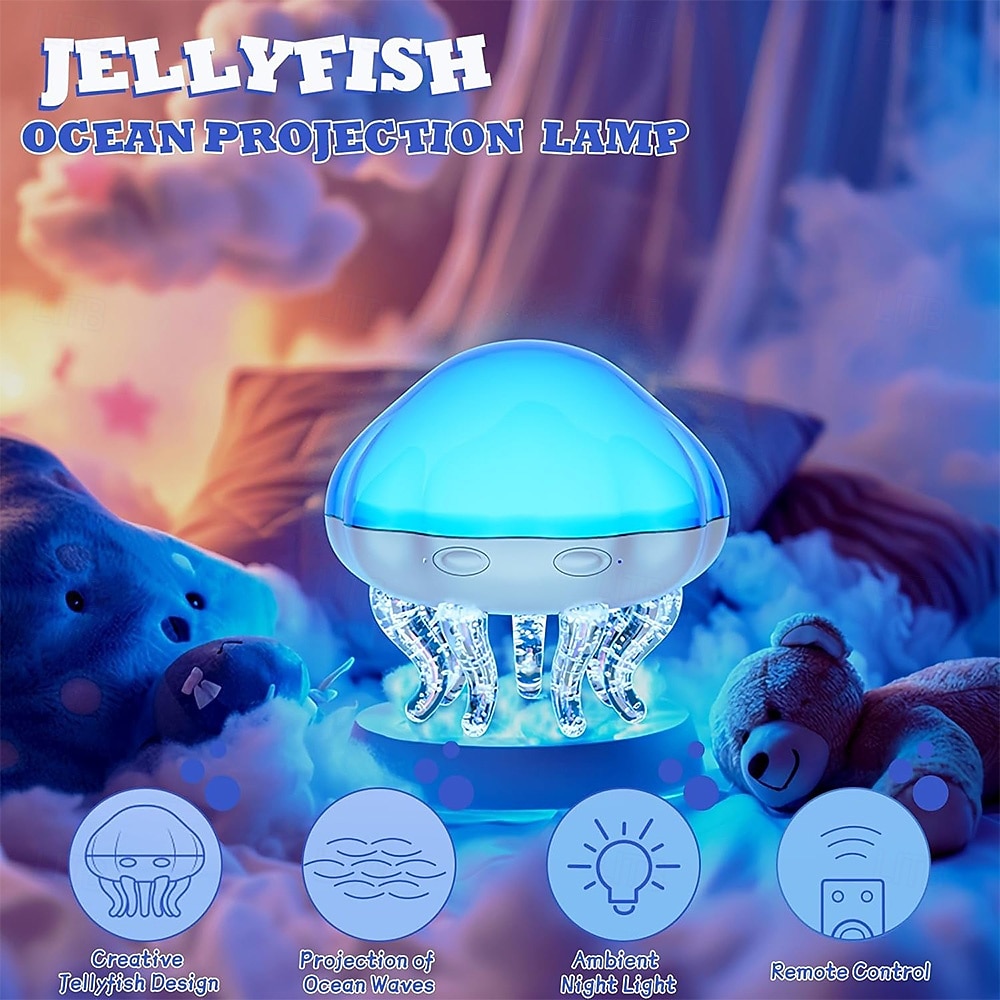 2026年 2-in-1 オーシャンウェーブ &リモコン付きクラゲプロジェクターライト、タイマー自動オフ、8色変化ナイトライト、USB電源、寝室用ムードランプ、クリスマス誕生日プレゼント  コレクション – $53.99 –P3
