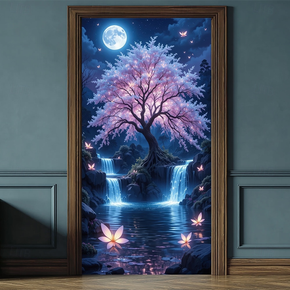 Árvore da vida, lua cheia gigante, raízes brilhantes, paisagem noturna mística, banner de porta, tapeçaria de parede, decoração para casa, decoração de porta de entrada, decoração de hall de entrada, de 2026 por $17.99 –P4