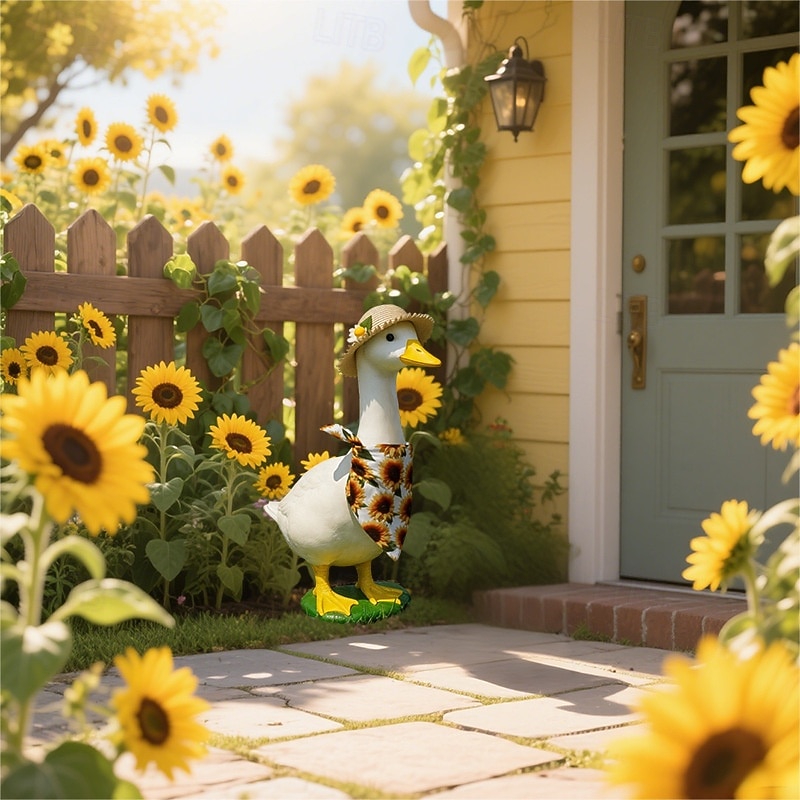 Traje de girasol de verano para ganso de porche grande, conjunto de sombrero de paja y pañuelo, linda ropa de ganso de césped para decoración de jardín al aire libre, estatua de ganso no incluida 2026 - $13.99 –P3