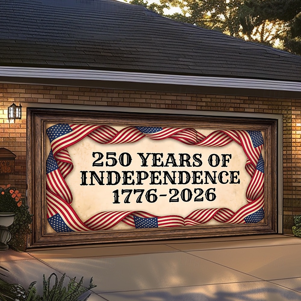 4 de julio de 2026 250° Día de los Caídos Cubierta de Puerta de Garaje Gran Fondo Colgante Bandera Americana Vintage 3D Fiesta Patriótica Al Aire Libre Fondos de Tiro Decoración de Hogar 2026 - $59.99 –P3