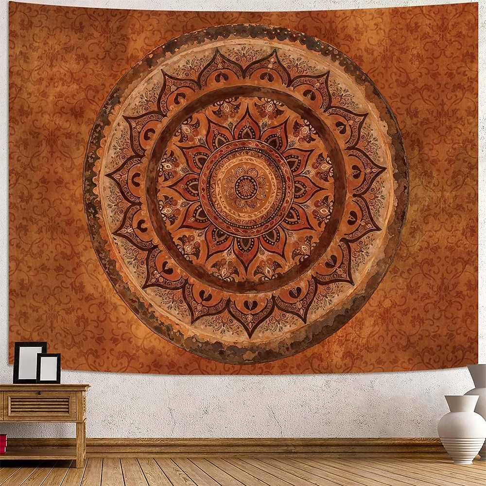 Tapeçaria de parede mandala boêmia em tons de laranja queimado, com intrincado medalhão floral, arte étnica tribal boho para decoração de casa, sala de estar, quarto ou escritório. de 2026 por $20.99 –P8