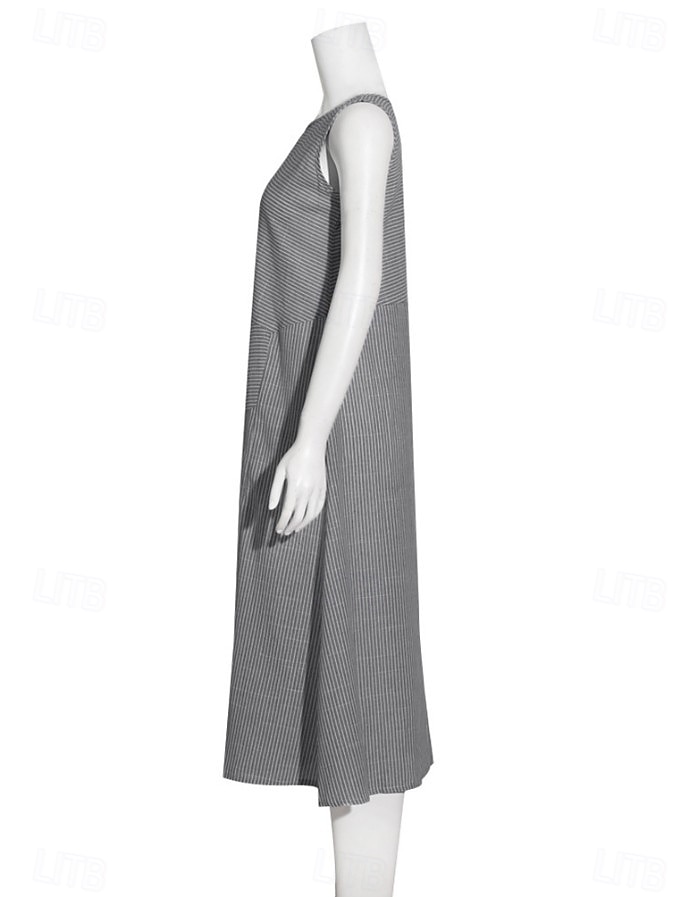 Damen Midikleid A Linie Kleid Urlaub Lässig Outdoor Ausgehen Lässiger Schnitt Gestreift Ärmellos Rundhalsausschnitt Blau Grün Grau Sommer Frühling 2026 - $21.99 –P9