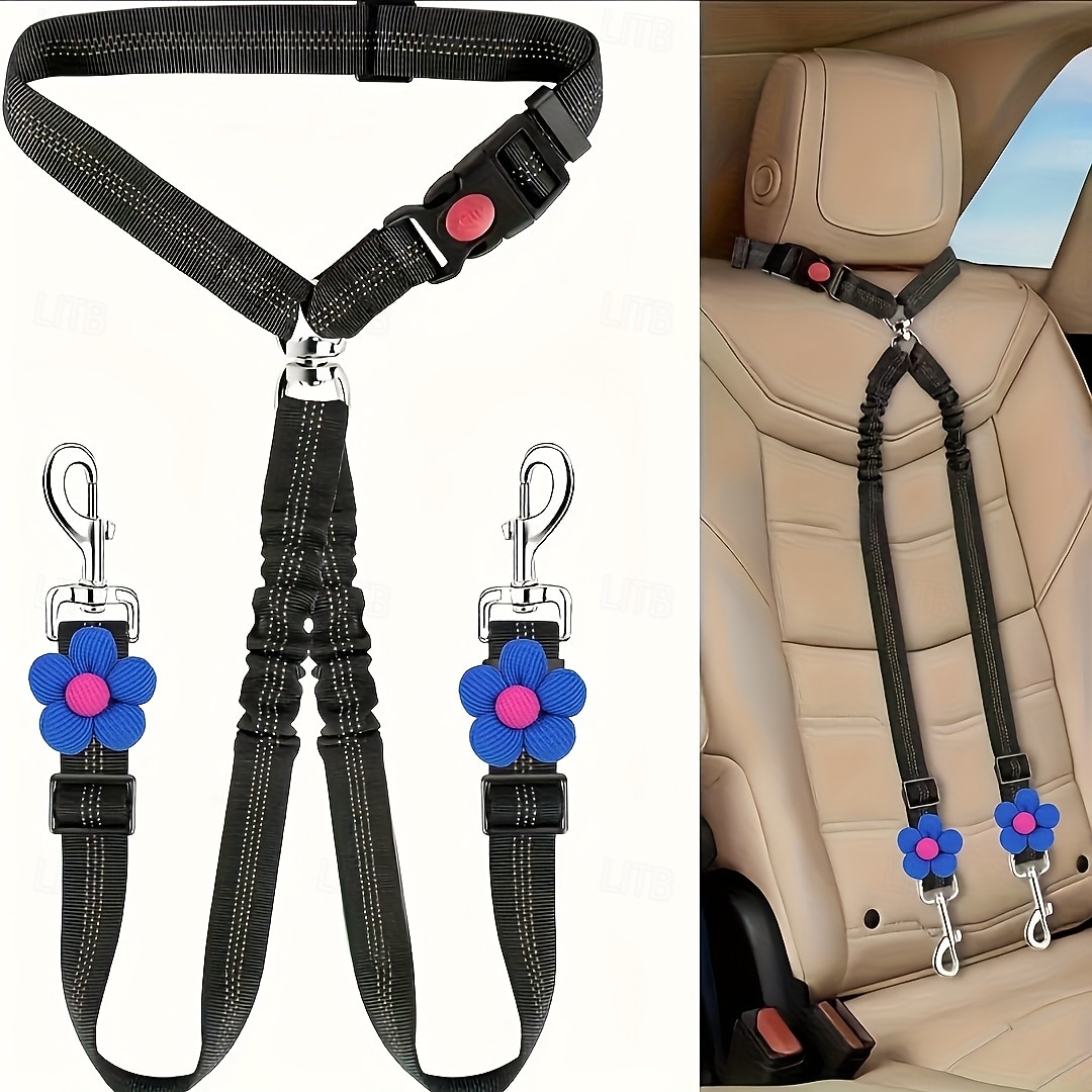 Cinturón de seguridad doble para perros, nuevo cinturón de seguridad doble para reposacabezas de coche para mascotas, correa para perros sin enredos, ajustable con elástico, divisor de correa para 2026 - $16.99 –P1