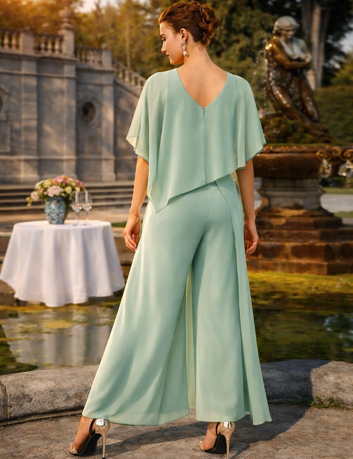 Combinaisons Longueur cheville Robe de Mère de Mariée  Sans manches Col Rond Élégant Fête Formel robe demoiselle d honneur Chiffon avec Perlage de 2026 ? $136.99 –P2
