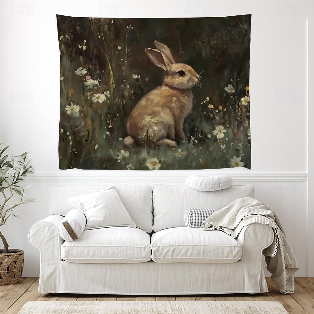 Easter Cute Bunnies Playing Violin Spring Garden Colorful Eggs Basket Flowers Oil Painting Style Wall Tapestry Wall Hanging Living Room Kids Bedroom Home Decor Party Backdrop 2026 - $20.99 –P8