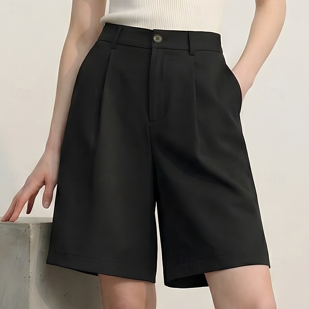 Per donna Bermuda Shorts Pantaloncini Estivi Vintage Moda Casual Quotidiano Lunghezza al ginocchio Vita Alta Tinta unica Semplice Tasca Gamba Dritta Comodità Leggero Morbido Inelastico Abbigliamento del 2026 a $21.99 –P4
