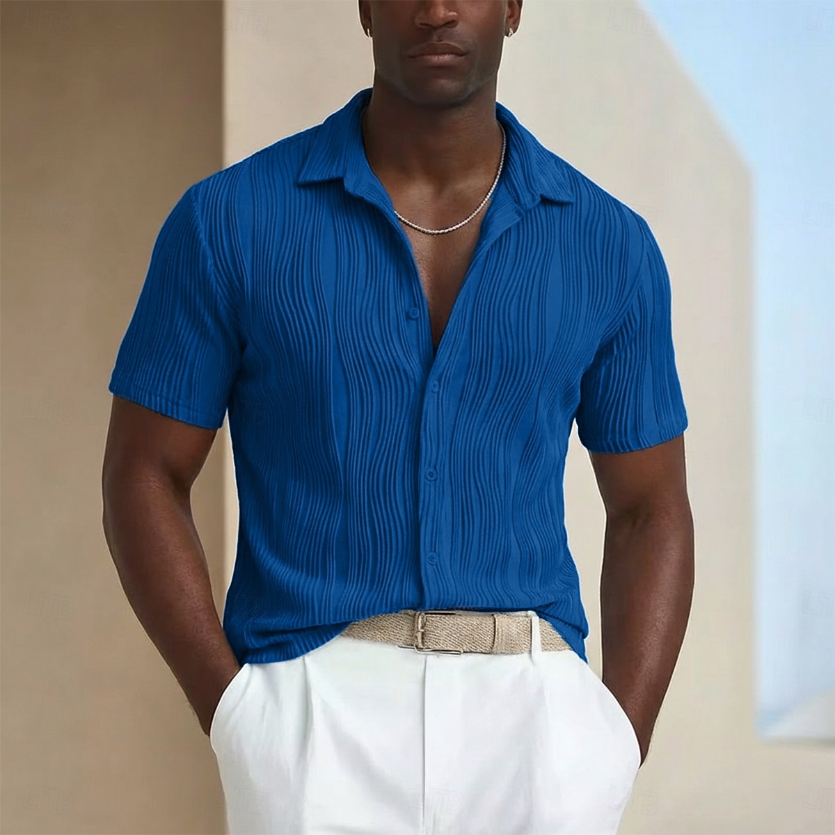 رجالي قميص قميص صيفي قميص غير رسمي زر حتى القميص قميص جاكار أزرق أسود أبيض أخضر كم قصير خطوط / أمواج قبة فضفاض مناسب للبس اليومي قماش الجاكار ملابس موضة كاجوال مريح 2026 - $21.99 –P6