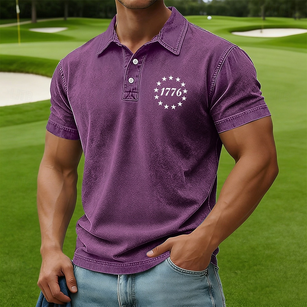 4 июля 2026 г., 250-летие Муж. Американский флаг США Рубашка с кислотной стиркой 100% хлопок С короткими рукавами Футболки поло Рубашки с воротником На каждый день 2026 - $30.99 –P4