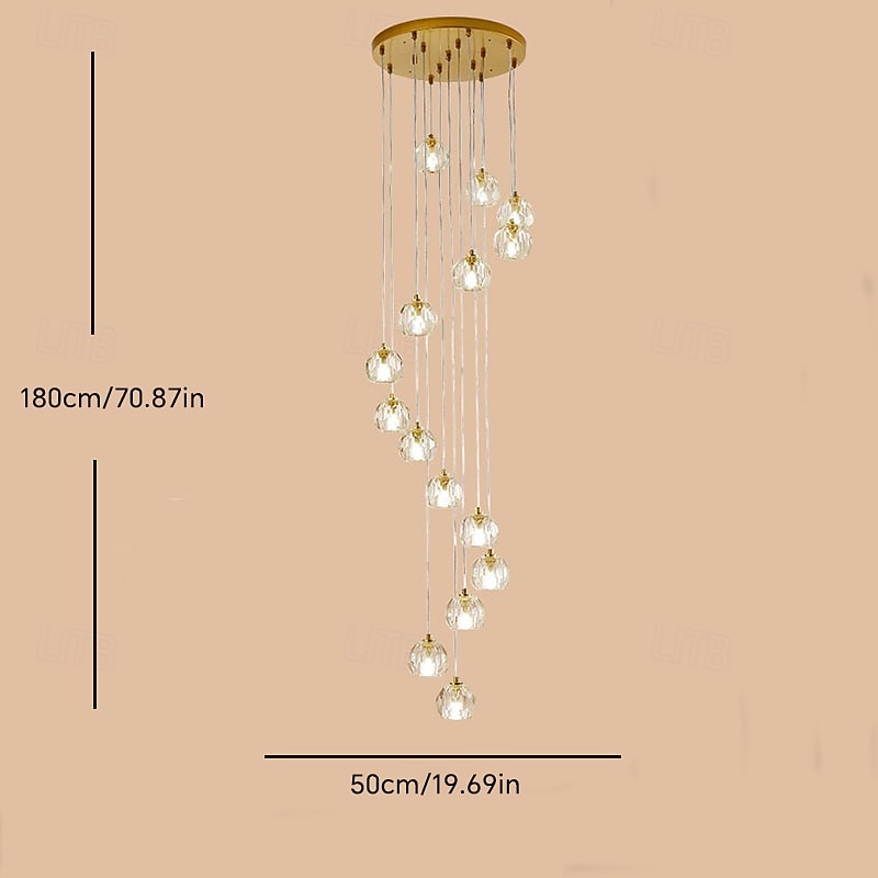 lampadario led cristallo 15 luci 50 cm luci da incasso scala a chiocciola lungo lampadario villa luce scale lampadario duplex 10-120v / 220-240v /g9 del 2026 a $575.89 –P5