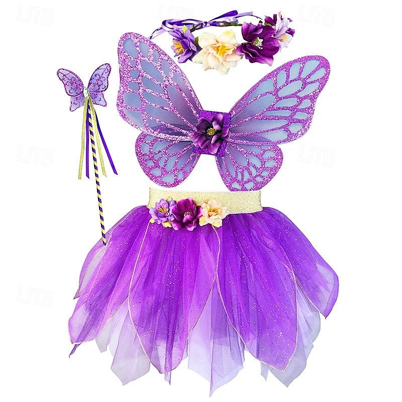 Set Medievale Rinascimento Elegante Lunghezza al ginocchio Gonna Ali Copricapo con accessori Fata Farfalla Floreale Costume Ragazze Fantasia Halloween Carnevale Feste Fiera Rinascimentale Bambini del 2026 a $51.99 –P10