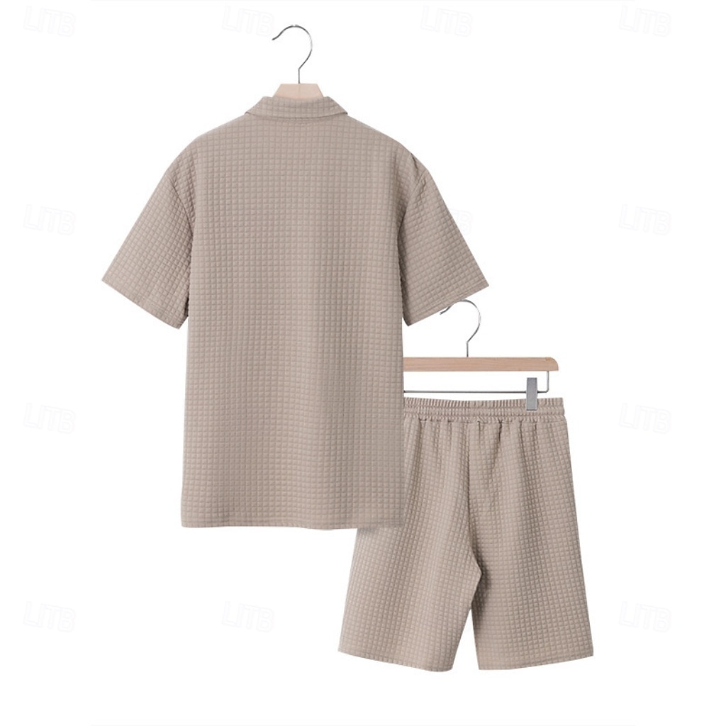 Herre Polo T-skjorte drakter Joggedress Shorts og T-skjorte sett Kortermet Kort Erme Aftæpning Sommer Fargeblokk Gymnastik Fritid Jacquard Glidelås 2 deler Avslappet Feriereise Dagligdagstøy Svart 2026 - $35.99 –P6