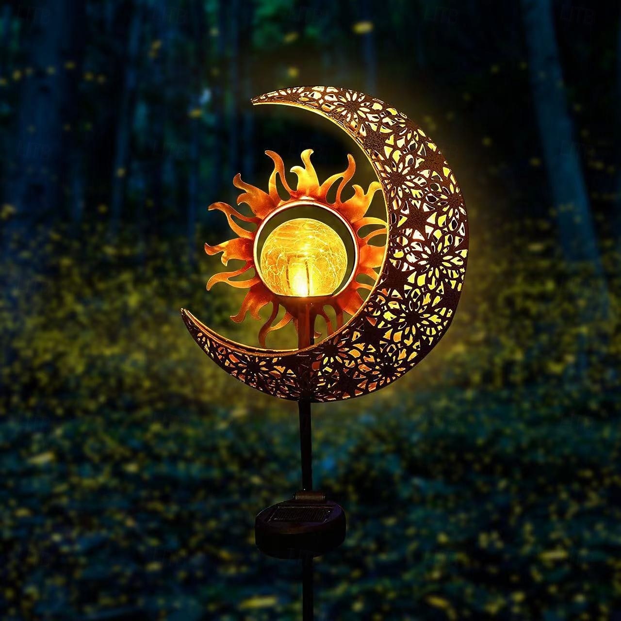 lampes solaires de jardin décoratives d'extérieur, soleil &Lampe à piquer en métal avec globe en verre craquelé effet lune, lumière LED blanc chaud étanche, décoration pour allée, pelouse, terrasse, de 2026 ? $25.99 –P6