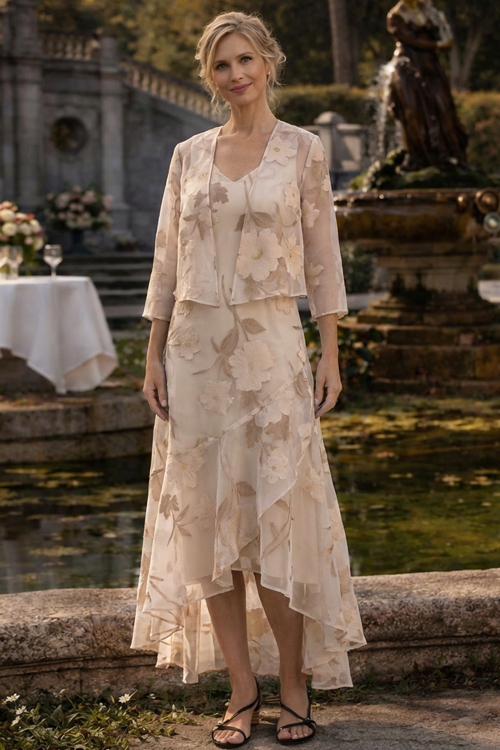 Из двух частей А-силуэт Ниже колена Свадебное платье для гостей Платье для матери невесты Без рукавов Рукав 3/4 V-образный вырез Элегантный стиль Простой Официальные Дерби в Кентукки Полуформальный 2026 - $196.99 –P5