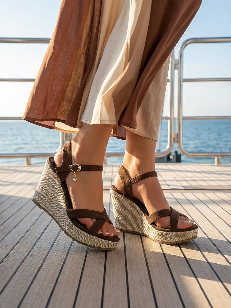 sandali con zeppa espadrillas neri da donna - eleganti tacchi a spillo con cinturino incrociato e fibbia alla caviglia &fascino per vacanze in crociera, cene formali sul ponte &abbigliamento da resort del 2026 a $26.99 –P1