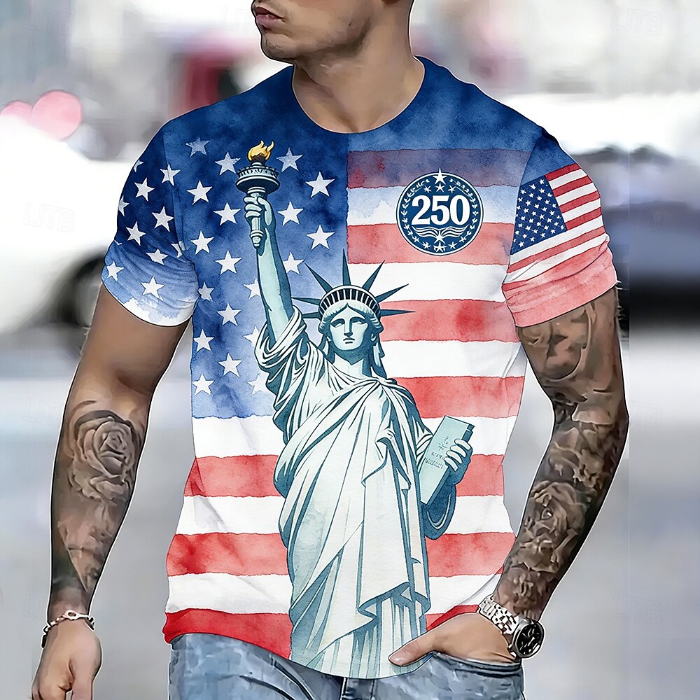 4 de julio de 2026 250º Día de los Caídos Camiseta Estilo Diaria de Hombre con Impresión 3D de la Bandera de EE. UU. de Cuello Redondo y Manga Corta 2026 - $21.99 –P1