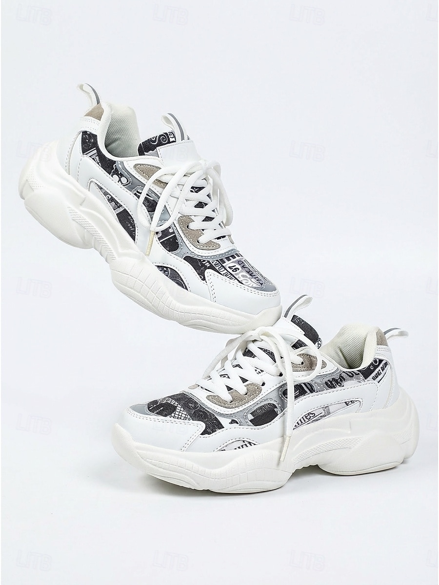 Women's Chic White Platform Sneakers - Comfortable Lace-up Canvas Shoes for Daily Walking, Casual Office Wear & Urban Street Style 2026 - $46.99 –P3