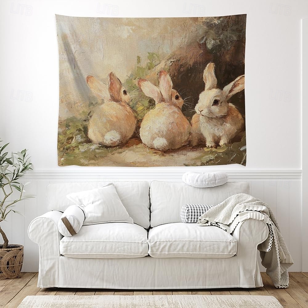 Easter Cute Bunnies Playing Violin Spring Garden Colorful Eggs Basket Flowers Oil Painting Style Wall Tapestry Wall Hanging Living Room Kids Bedroom Home Decor Party Backdrop 2026 - $20.99 –P7