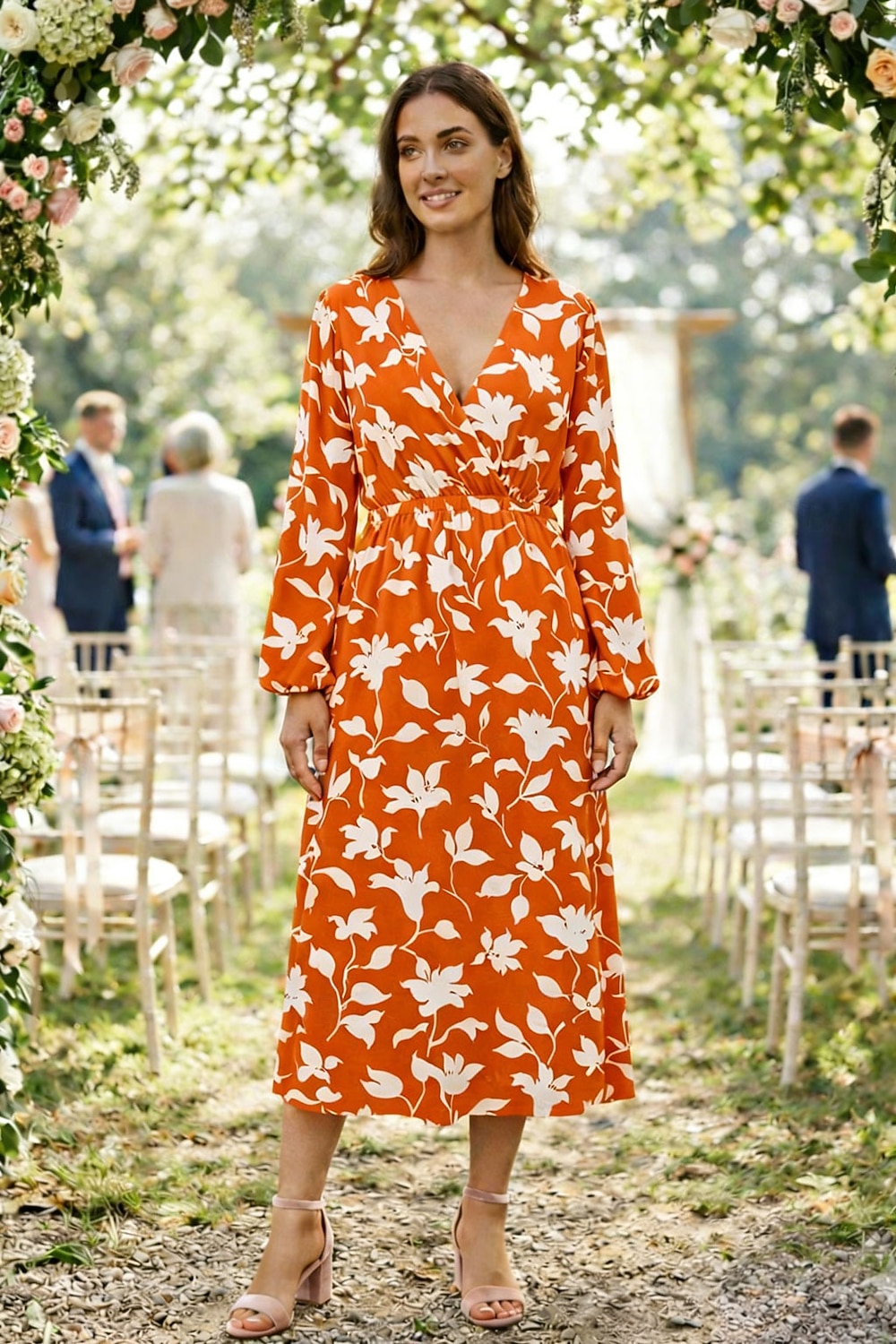 fit and flare casual midi dress for women Women's Midi Dress Pleated Dress Fit And Flare Dress Vacation Birthday  Casual Date Regular Fit Floral Graphic Long Sleeve V Neck Blue Pink Orange  Green Summer Spring 2026