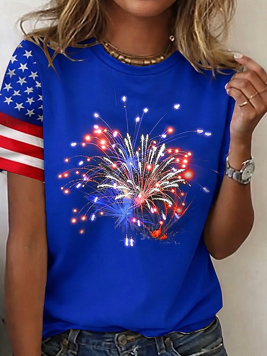 Giorno dell'Indipendenza Maglietta Patriottica da Donna Stampa Grafica Bandiera Stile Vintage Classico Manica Corta Collo Rotondo Regular Tops Giornaliero Weekend Stampa Nera Bianca Estate Primavera del 2026 a $22.99 –P6
