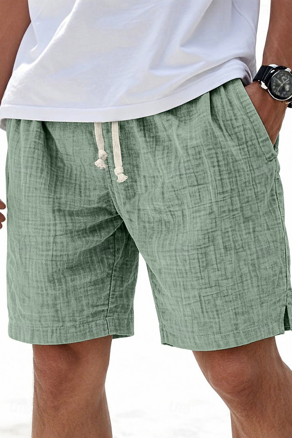 Voor heren Korte broek Zomer korte broeken Strandshorts Casual korte broek Trekkoord Elastische taille Effen Kleur Met Textuur Comfort Ademend Knielengte Dagelijks Buiten Streetwear Modieus Retro 2026 - $24.99 –P5