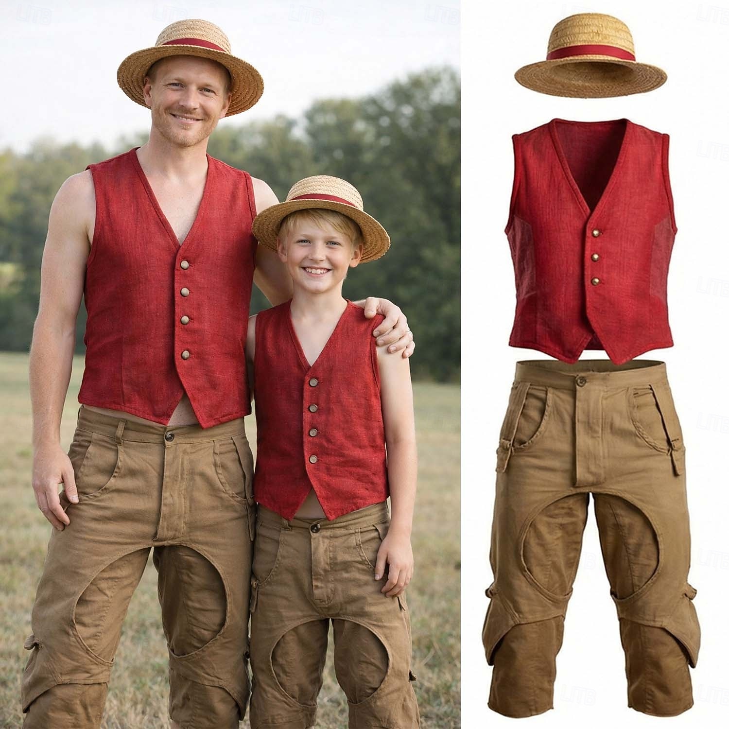 Ocean Adventurer Kapitan Pirat Słomkowy Kapelusz Kostium Cosplay Stroje Anime Cosplay for Męskie Dla dzieci Dla dorosłych Halloween Karnawał Impreza 2026 - $60.99 –P1